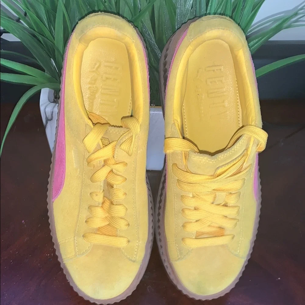 PUMA X Rihanna’s Fenty Yellow & Pink Suede Creapers Sneakers Vibrant Design EUC - Picture 3 of 11